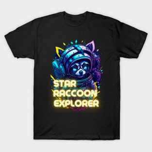 Galactic Raccoon Astronaut - Neon Space Explorer T-Shirt